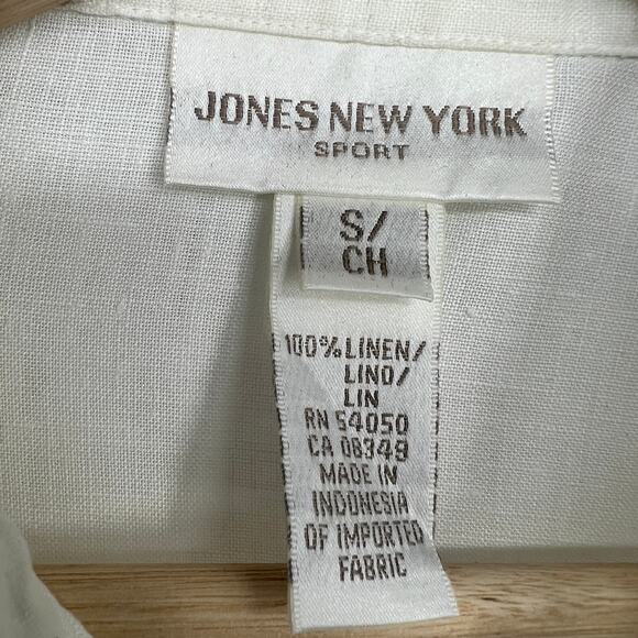 Jones New York Sport Linen Blouse Button Up Top Tunic Women Small White Collared - Picture 6 of 9